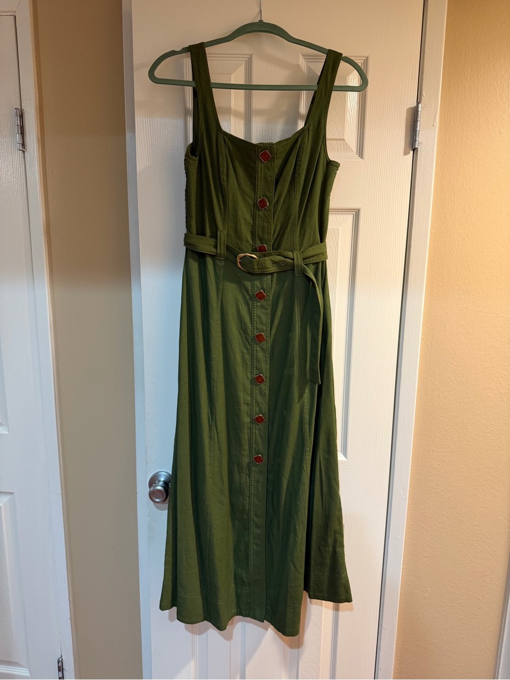 Taylor Olive Green Maxi Dress with Button Front and Waist Tie